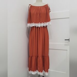 Fashion Women's Spaghetti Straps Maxi/ Midi Brick Red A-line Dress Size XL